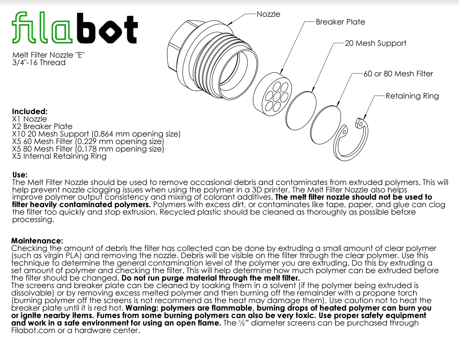 EX2 Melt Filter Nozzle - Current Style E - Filabot