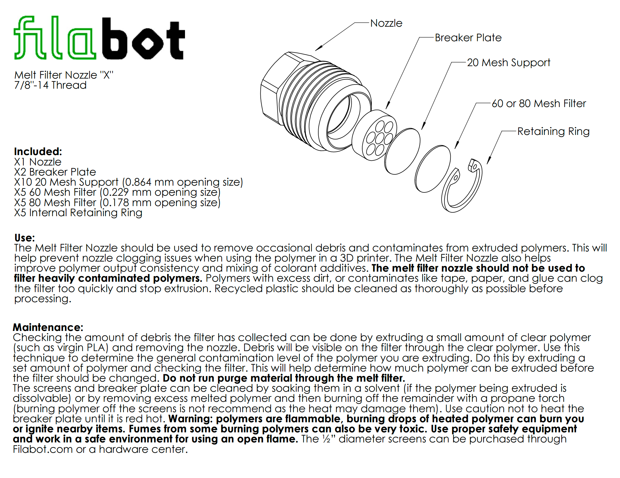 EX6 Melt Filter Nozzle - Style X - Filabot